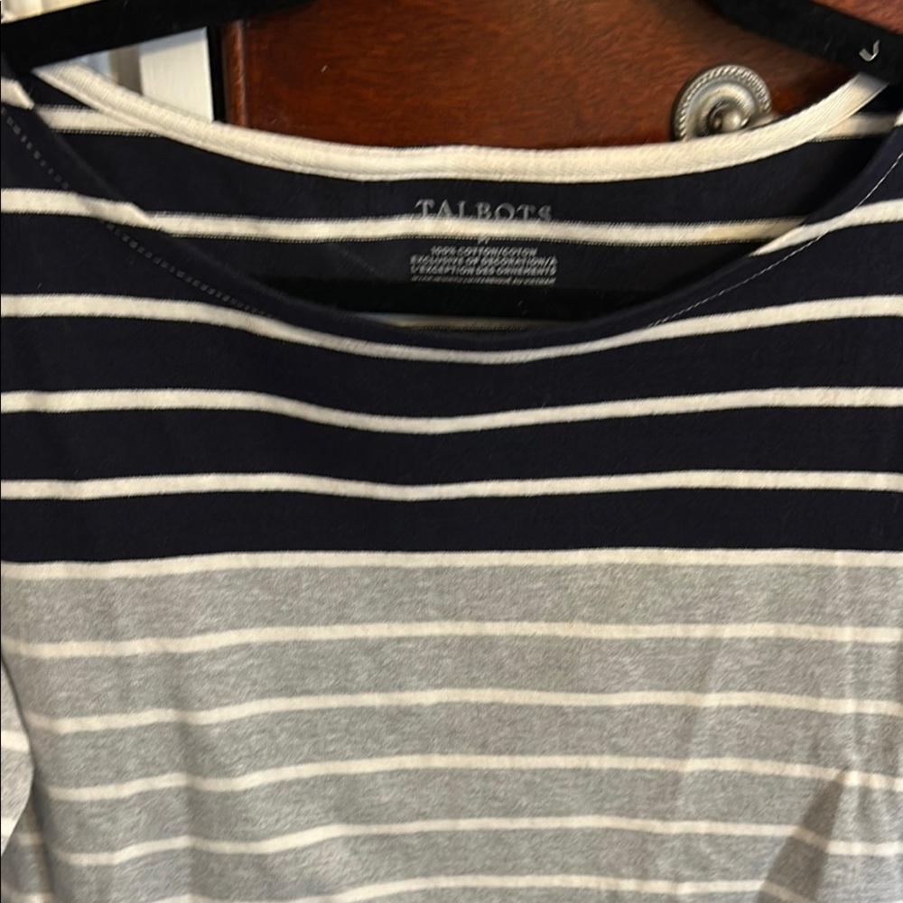 Talbots Navy and Gray Striped Top
